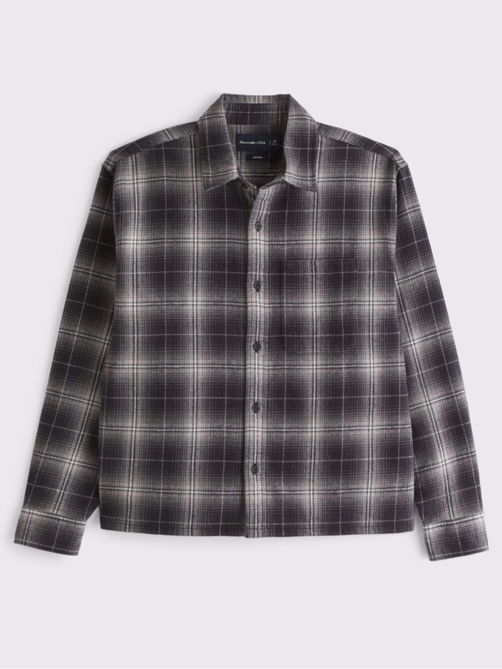 Abercrombie & Fitch Black and Gray Plaid Button-Down Flannel Shirt